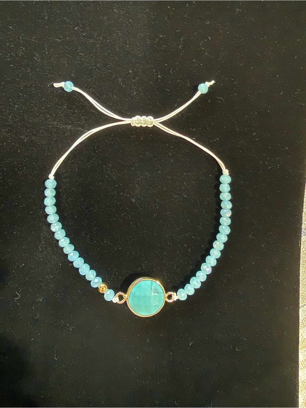 Turquoise Beaded Adjustable Bracelet - Gold Accent